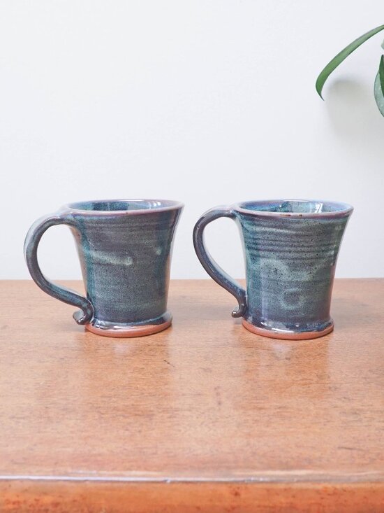 Other - Vtg Handmade Ceramic Mug Pair - Ceramic Cabin Coffee Cup Duo